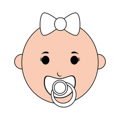 Cute baby face with pacifier flat line design over white background. Vector illustration.