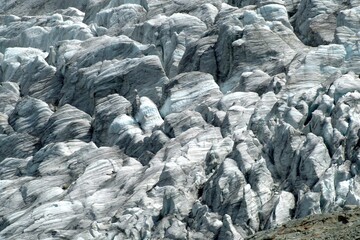 The impressive series of seracs of the glacier Roseg in the Roseg Valley, Engadine, Switzerland Europe