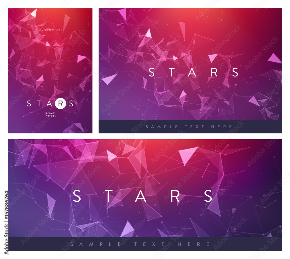 Fototapete set of banner or flyer layouts. 3d abstract mesh backgrounds with circles, lines and triangular shap