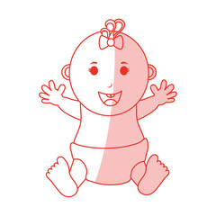 Monocromatic cute baby flat line design over white background. Vector illustration.