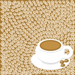 A heart with copy space and a cup with coffee beans