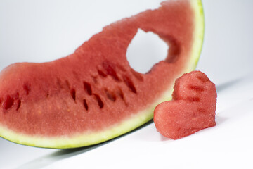 Beautifully cut watermelon slices. Beautiful ripe watermelon close-up.