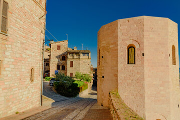 View of the city and small lanes of the town of Spello in Umbria Italy province of Perugia Italy