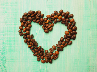 coffee beans on brown matter, the heart of the coffee beans, background