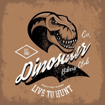 Vintage Furious Dinosaur Bikers Gang Club Tee Print Vector Design