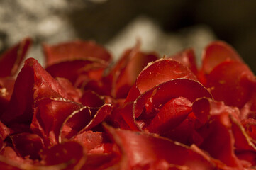 The bresaola, a typical product from Valtellina, Lombardy Italy Europe