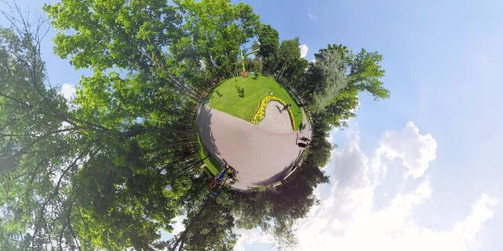 statue of girl 360 video tiny planet 