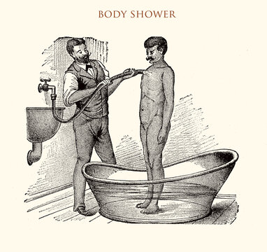 Full body shower, vintage illustration