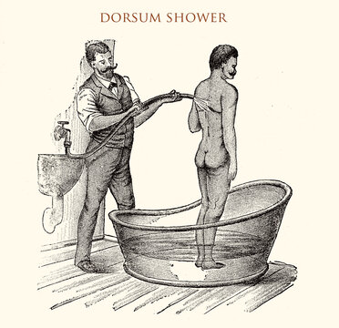 Dorsum shower standing,vintage illustration
