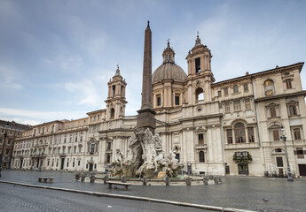 Fototapeta premium View of Piazza Navona with Fountain of the Four Rivers and the Egyptian obelisk in the middle Rome Lazio Italy Europe