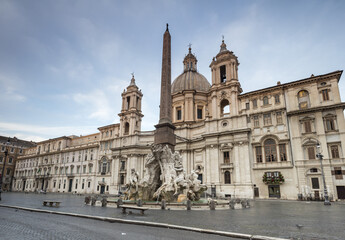 View of Piazza Navona with Fountain of the Four Rivers and the Egyptian obelisk in the middle Rome...