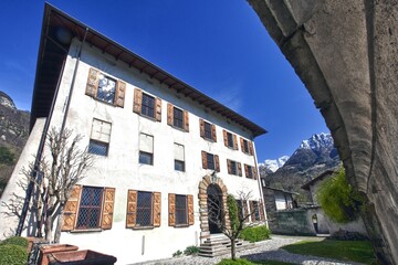 The front of Vertemate Palace in Prosto di Piuro, Valchiavenna, Lombardy Italy Europe