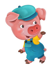 Fototapeta premium cartoon isolated young pig in work outfit looking / isolated / illustration for children