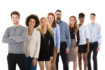 Smiling Multiracial College Students Standing In Row
