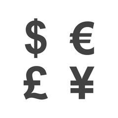 Worldwide currency signs. Flat style icons set. Vector illustration