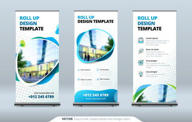 Business Roll Up Banner stand. Presentation concept. Abstract modern roll up background. Vertical roll up template billboard, banner stand or flag design layout. Poster for conference, forum, shop
