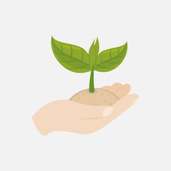 isolated flat hand with growing plant, nature element for graphic design resources