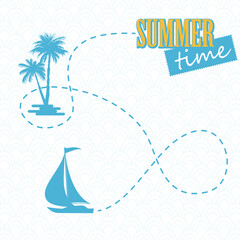 Obraz premium Summer love poster banner vector illustration with paper boat
