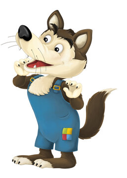 Fototapeta cartoon wolf looking somewhere being happy and doing something