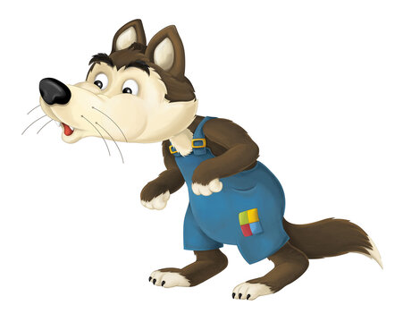 cartoon wolf looking somewhere being happy and doing something