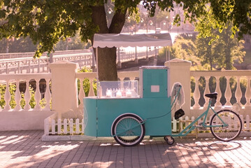 Ice cream seller with bicycle on the street. © Bohdan