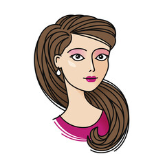 Portrait of cute girl. Beautiful young woman icon or symbol. Cartoon vector illustration