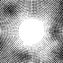 Distorted halftone dotted background randomly distributed. Halftone effect vector pattern. Distorted dots isolated on the white background