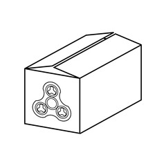 Hand spinner. Box with spinners. Vector image. Container, case, mass production.