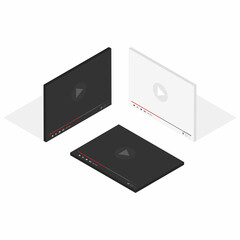 Isometric set of video player interface for web and mobile apps. Video player concept