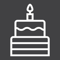 Birthday cake line icon, sweet and holiday