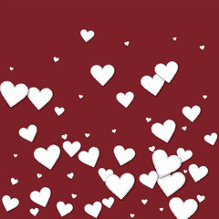 Cutout paper hearts. Bottom gradient on wine red background. Vector illustration.