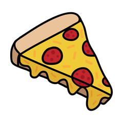Pizza doodle drawing, slice of pizza with cheese and pepperoni. Vector illustration drawing.