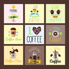 Coffee badge food cards hand drawn calligraphic lettering restaurant sticker vector illustration.