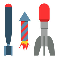 Missile rocket set icon vector illustration cartoon isolated bomb flat style white background threat