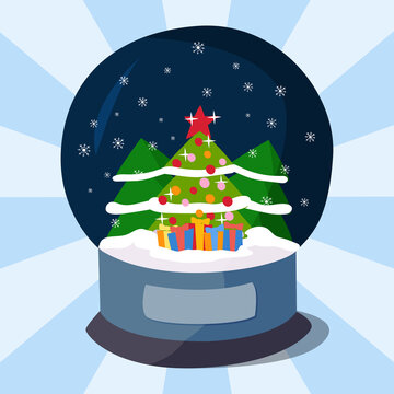 Snow clobe christmas magic ball transparent realistic design holiday celebration magic vector illustration.