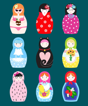 Traditional Russian Matryoshka Toy Nesting Doll Vector Illustration.