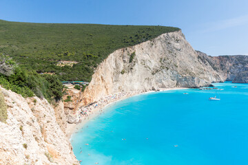 Amazing landscape of blue waters of Porto Katsiki Beach, Lefkada, Ionian Islands, Greece