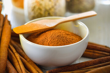 Cinnamon powder in a bowl