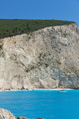 Fototapeta premium Amazing landscape of blue waters of Porto Katsiki Beach, Lefkada, Ionian Islands, Greece