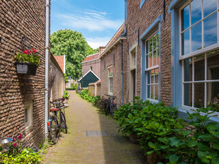 Fototapeta na wymiar Alley in old town of Brielle, Netherlands