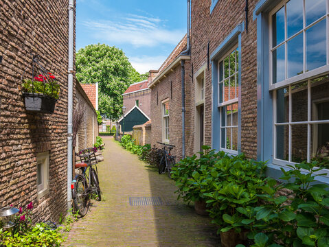 Alley in old town of Brielle, Netherlands