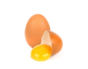 Broken chicken egg isolated on white background