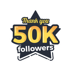 Fifty thousand followers goal badge. Isolated vector thank you design