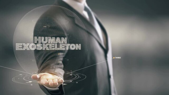 Human Exoskeleton With Hologram Businessman Concept