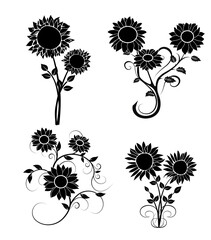 set of sunflowers silhouette 2