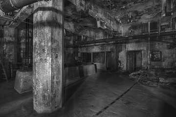 abandoned room in black and white