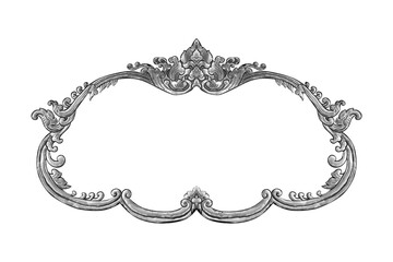 Old decorative silver frame isolated on white background