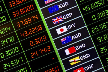 World Currency exchange rate on digital display board