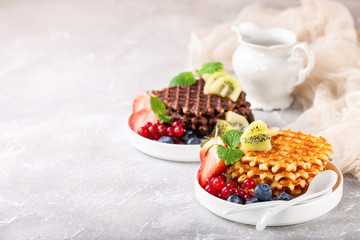 Wafers with berries. Selective focus. Copy space