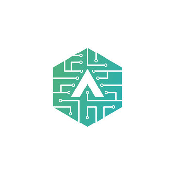 A Letter, Modern Chip Connection Logo Template Design